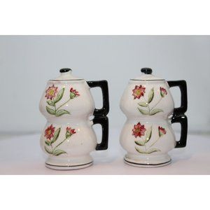 Salt & Pepper Shakers - Vintage Floral Patten, Double Stack Handle